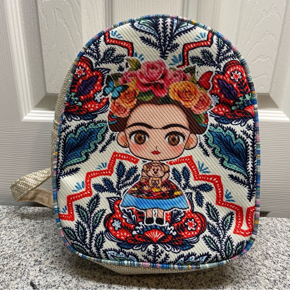 Frida Kahlo Mini Backpack Floral And Folk Art Pattern Vibrant Colors Adjustable